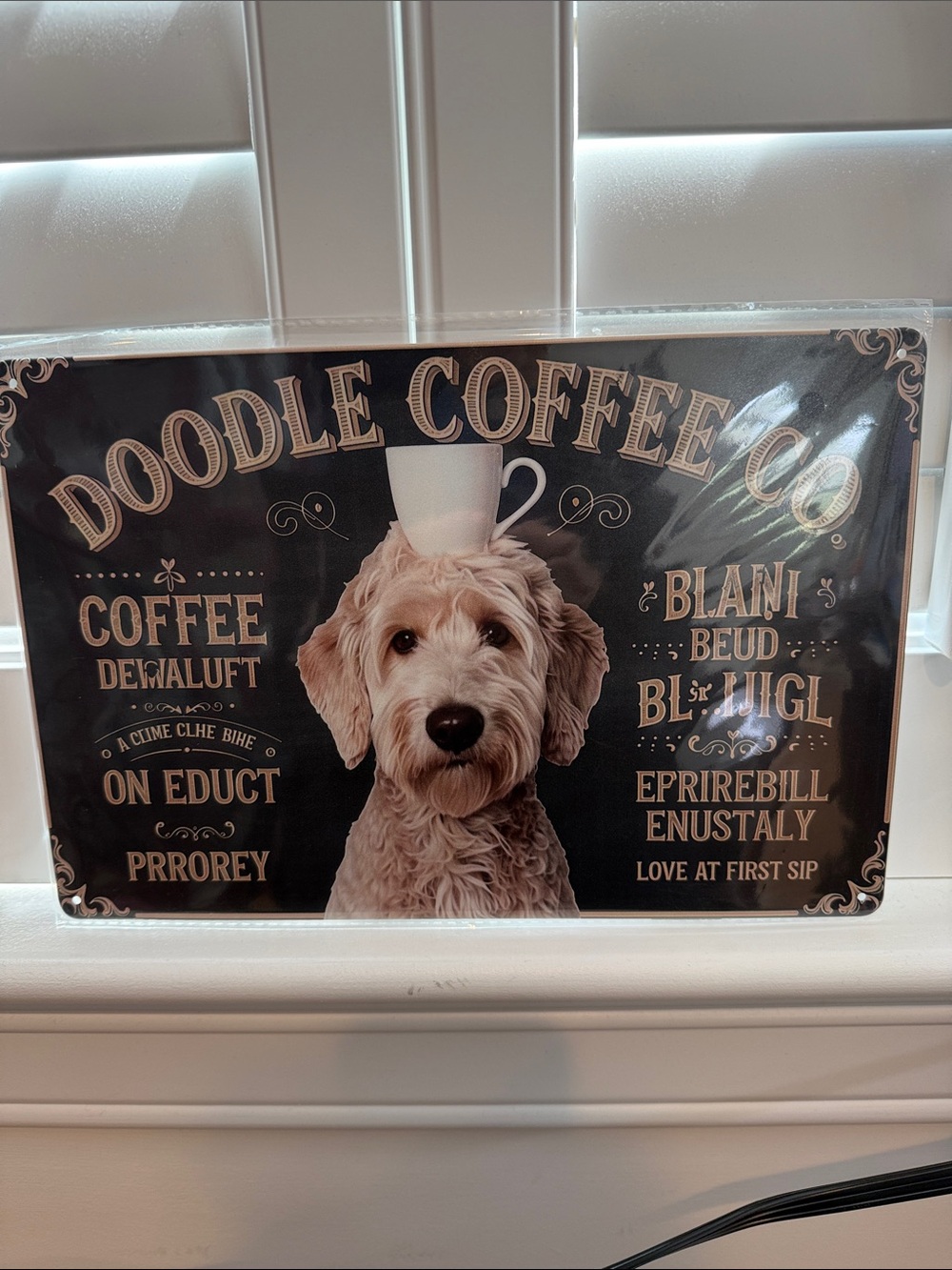 Doodle Coffee Wall Sign - Cream Dog Design